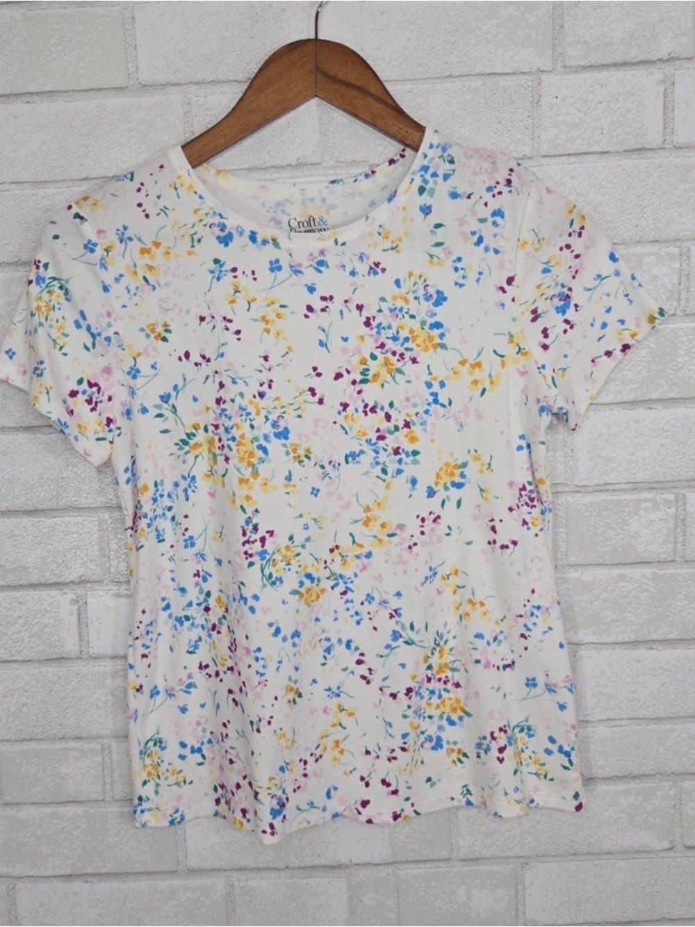 croft & barrow White Floral Print Short Sleeve Tee